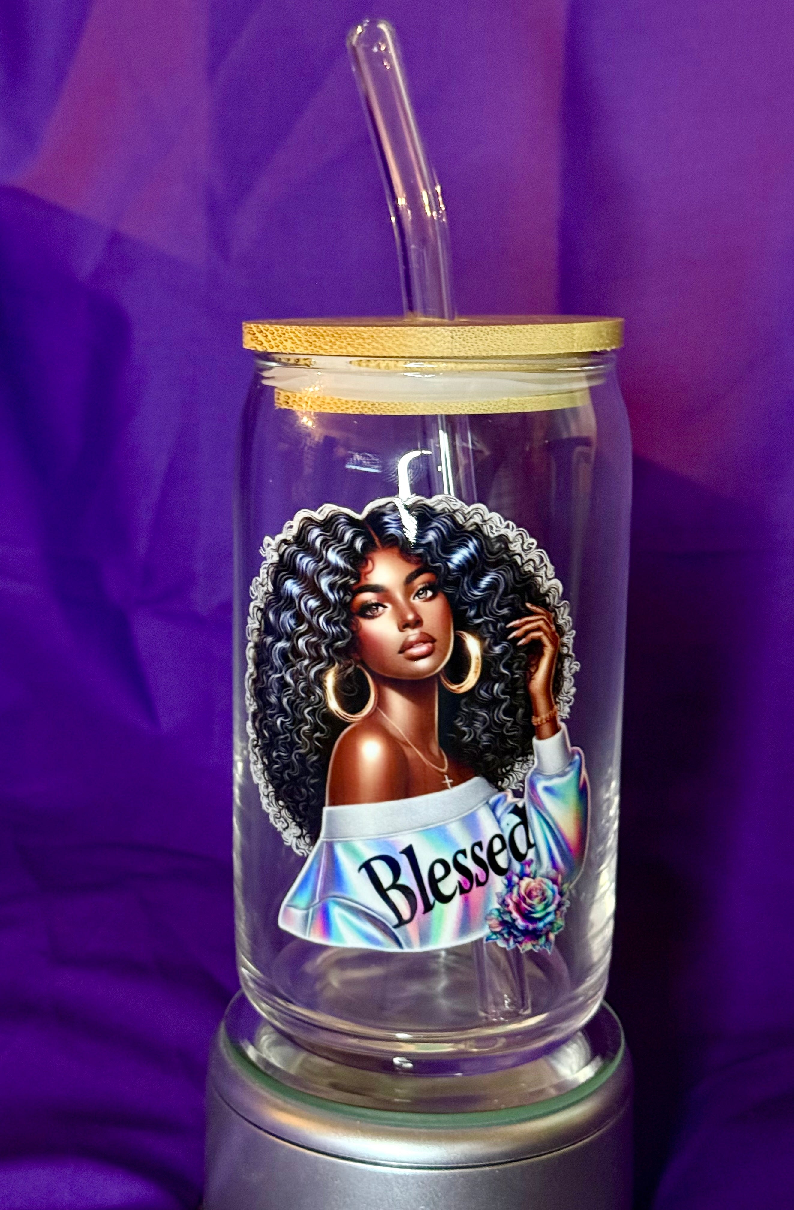 🌸 "Blessed & Glowing" Can Glass