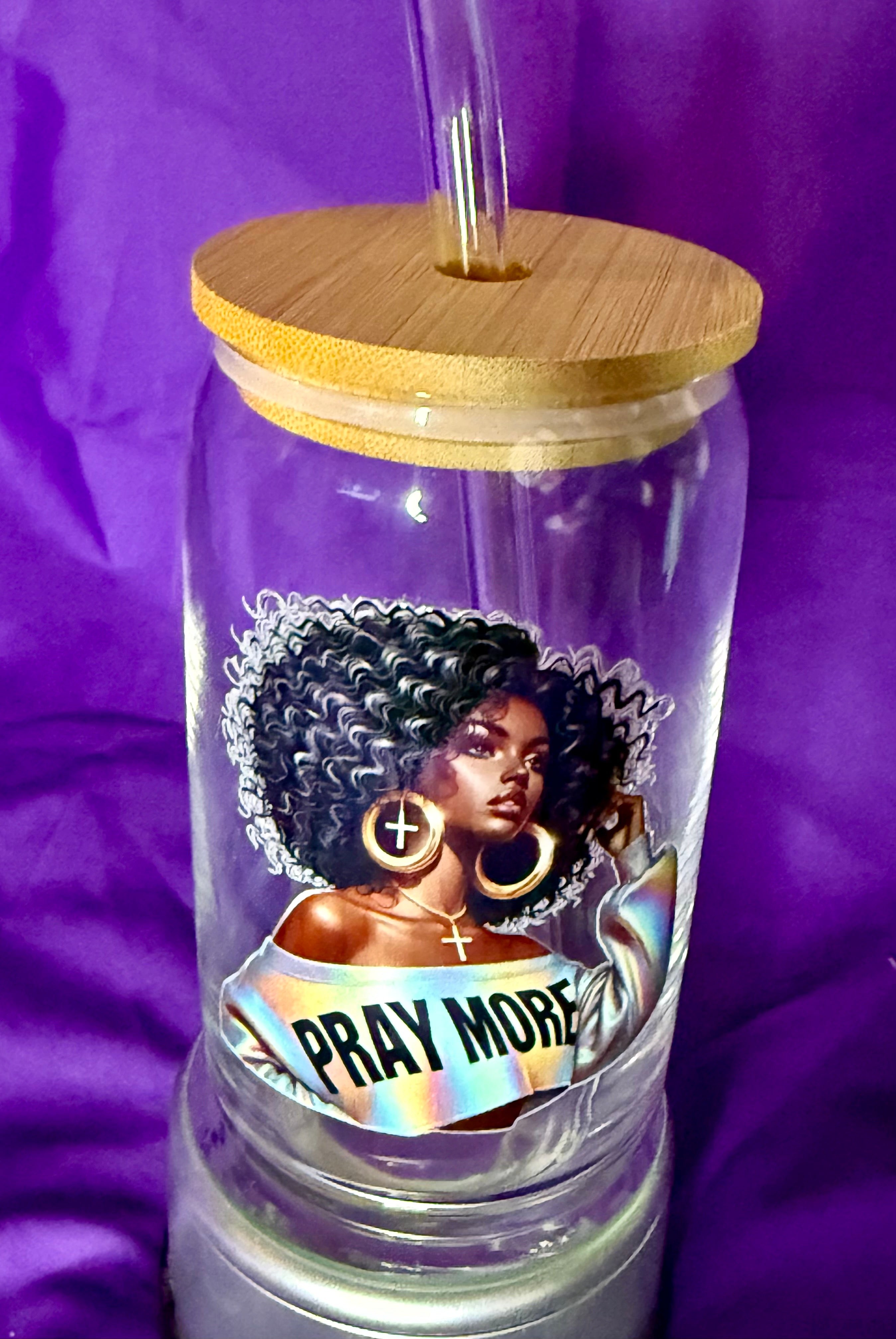 🙏🏾 "Pray More. Worry Less." Can Glass